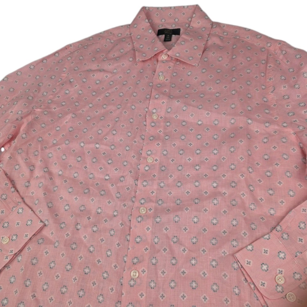 Club Room Luxury 100% Linen Floral Button Up Shirt Mens XL Pink All Over Print